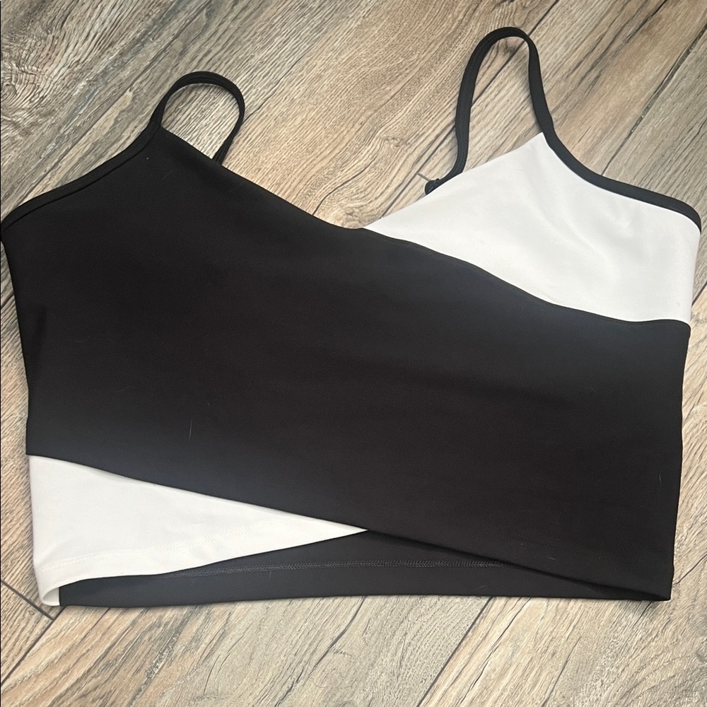 Asymmetrical Black & White Sports Bra Top